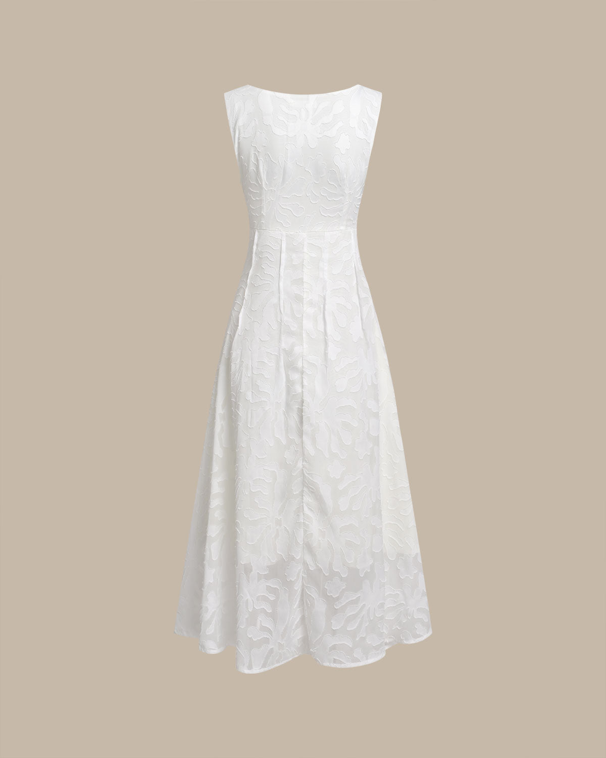 Apricot U Neck Jacquard Sleeveless Midi Dress