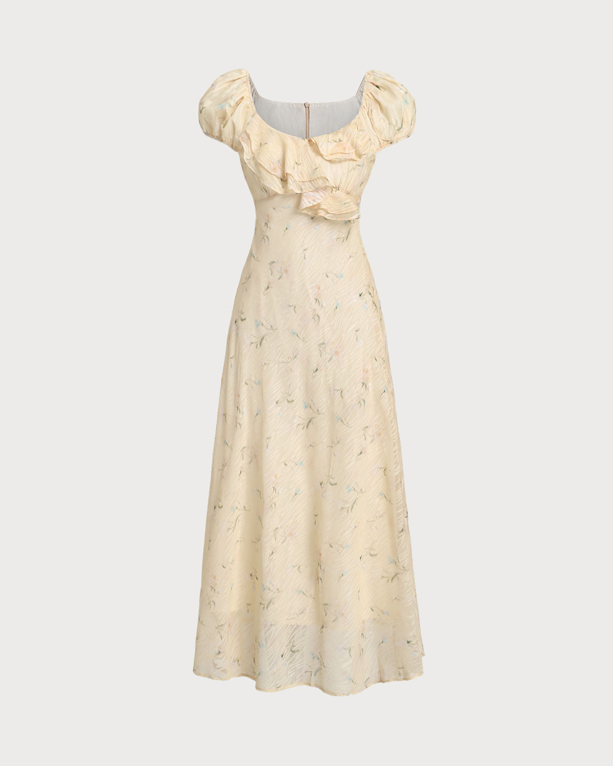Yellow Floral Cap Sleeve Ruffle Midi Dress