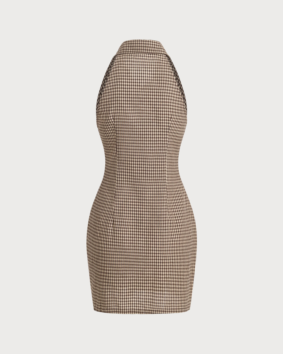 Brown Plaid Button Sleeveless Mini Dress