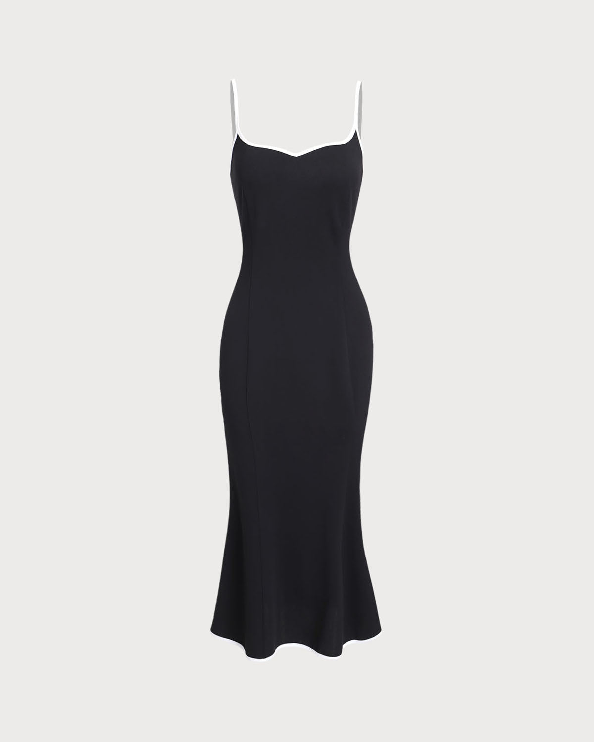 Black Contrast Sweetheart Neck Slip Midi Dress
