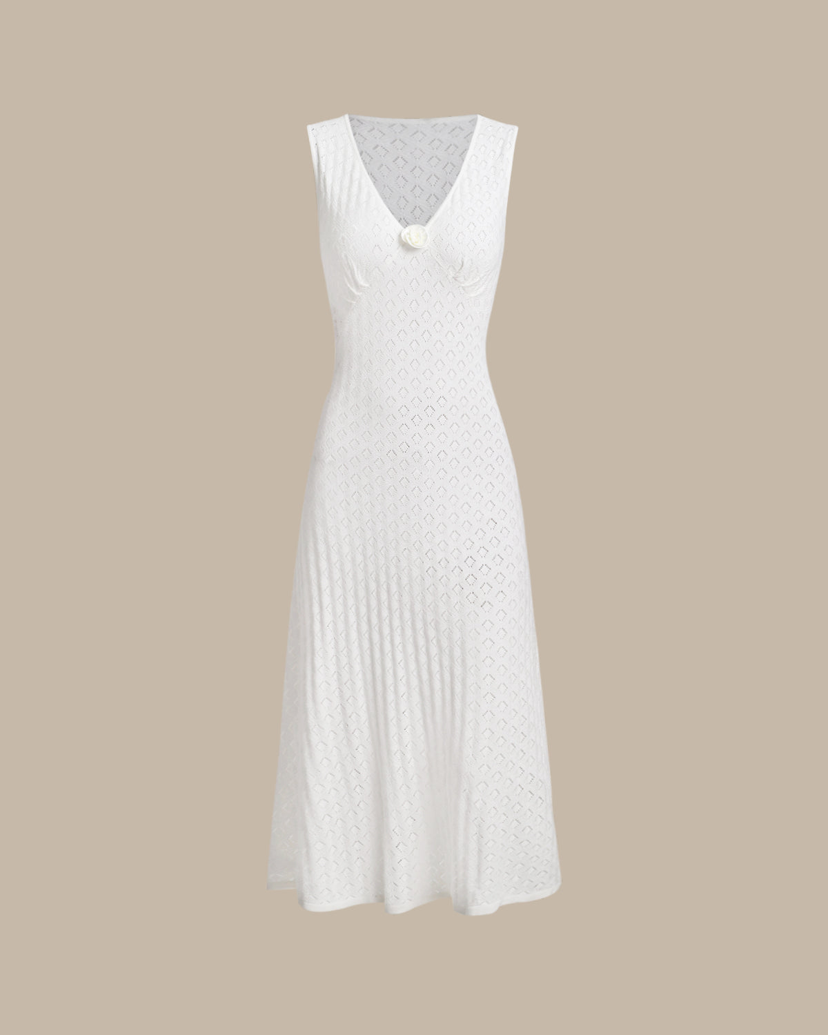 Beige Sleeveless Pleated Midi Dress