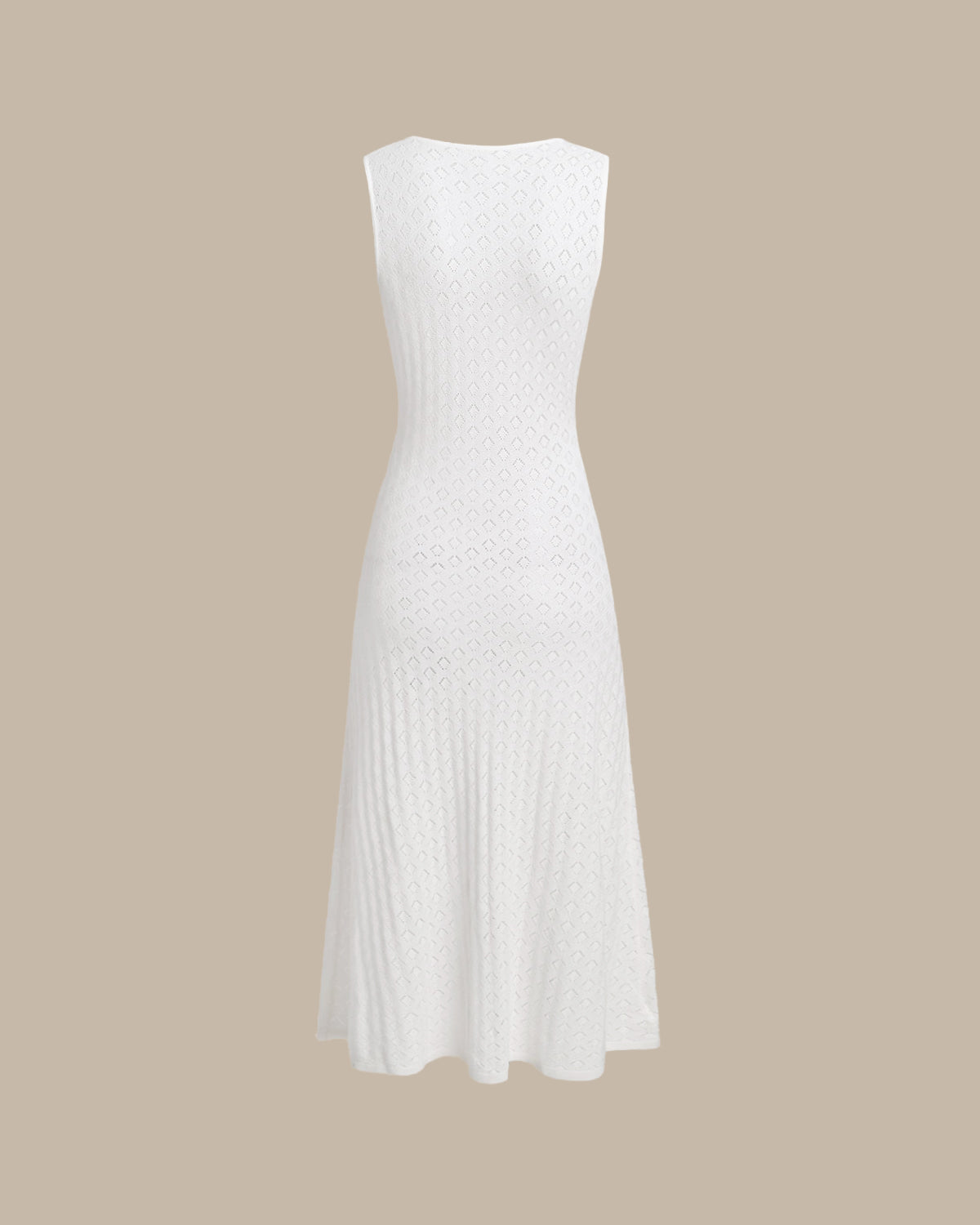 Beige Sleeveless Pleated Midi Dress