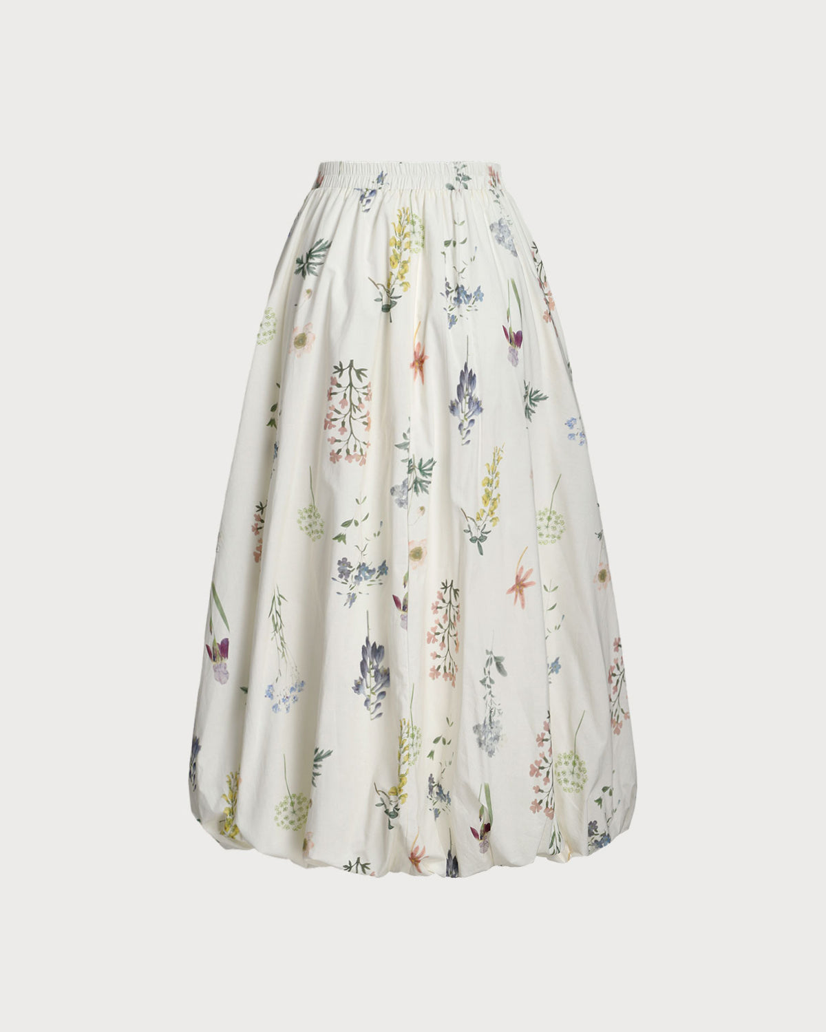 Beige Floral Elastic Waist Pocket Midi Skirt