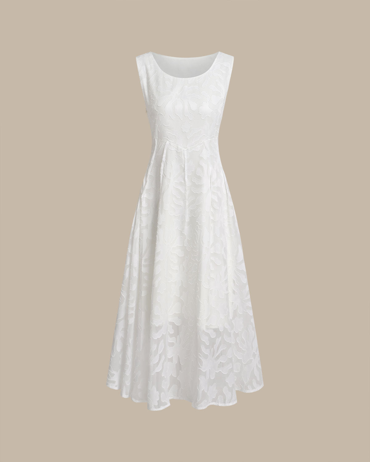 Apricot U Neck Jacquard Sleeveless Midi Dress