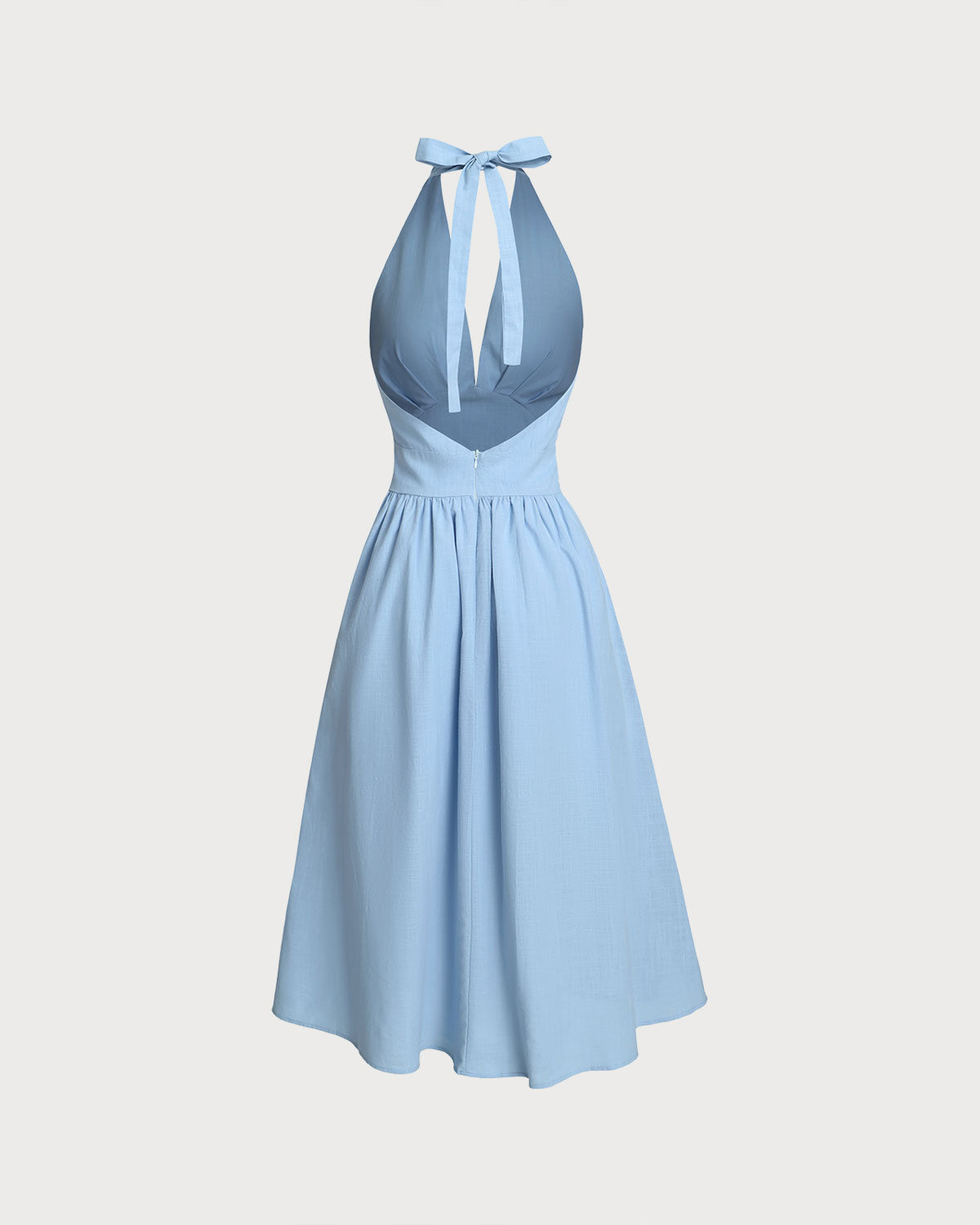 Blue Halter Pleated Midi Dress