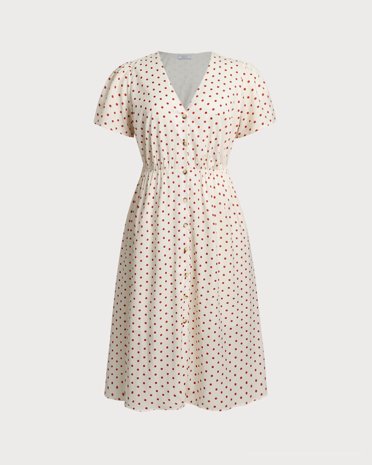 Beige Polka Dot Plus Size Midi Dress